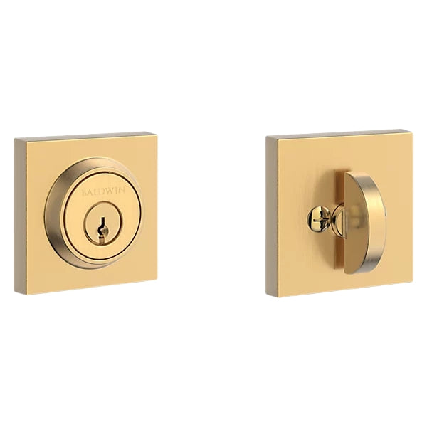 Close-up of Baldwin SC.CSD.044 Satin Brass Deadbolt with Turn Piece Interior