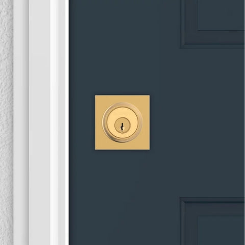 Baldwin SC.CSD.044 Satin Brass Deadbolt Packaging and Components