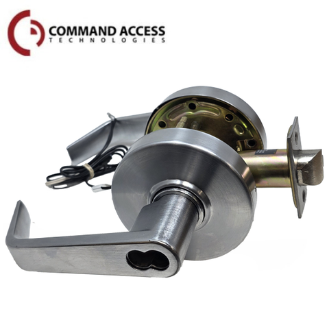 Command Access - Electrified Cylindrical Clutch Lever Set - Fail Safe - Storeroom - L6 Lever - 12/24V - Satin Chrome - Grade 1