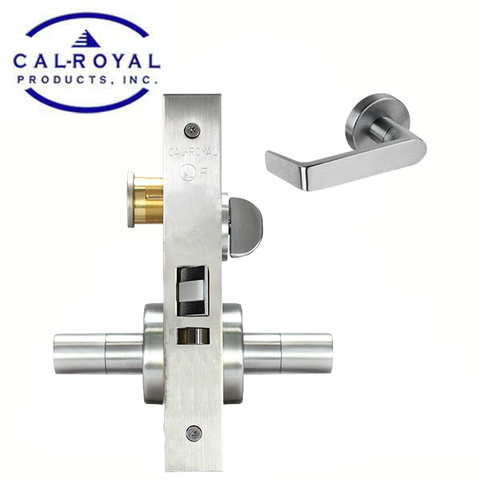 Cal Royal - NM8453 - NM Series Mortise Lock - Heavy Duty - Entrance - Left Handing - SS Escutcheon - 2 3/4" Backset - Satin Chrome - Fire Rated - Grade 1