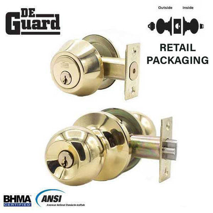 Premium Combo Lockset - Polished Brass - Entrance - Retail Packaging - KW1/SC1 - Grade 3