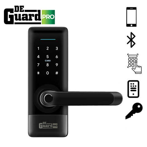 DeGuard Pro - Premium Electronic Keyless Entry Smart Lever Set - H1B - Hotel / Multifamily - Bluetooth / Fingerprint / RFID / Wi-Fi - IP55 (Silver | Black)