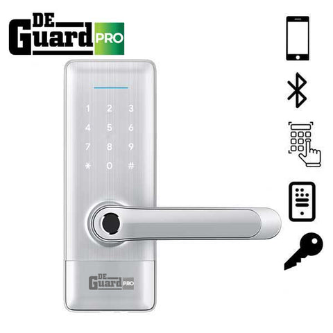 DeGuard Pro - Premium Electronic Keyless Entry Smart Lever Set - H1B - Hotel / Multifamily - Bluetooth / Fingerprint / RFID / Wi-Fi - IP55 (Silver | Black)