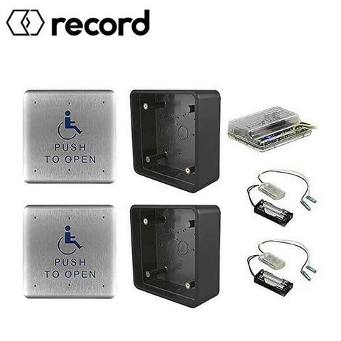 Record - W6-138 - Wireless Push Button Activation Kit - 2- 4.5" push plates 2 - mounting boxes 2 - transmitters & 1 receiver