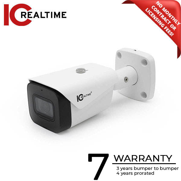 IC Realtime - HDEG-B50F-IR-M1 / 5MP 16:9 HD-AVS Indoor/Outdoor Mid Size Bullet Camera / Fixed 2.8mm Lens (132°). 131 Ft Smart IR / 12VDC / Built In Mic