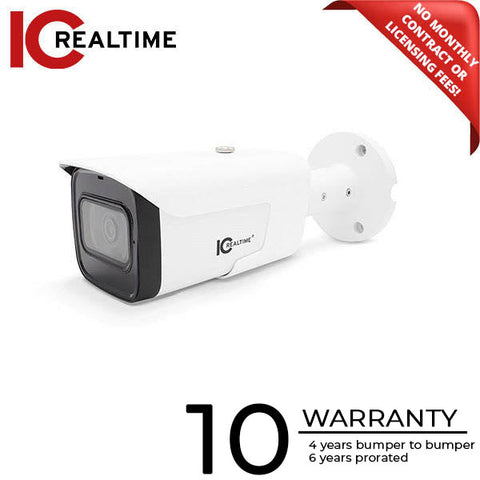 IC Realtime - IPFX-B40V-IRW2 / 4MP IP Indoor/Outdoor Mid Size Bullet Camera / Varifocal 2.7-13.5mm Motorized Lens (104 - 27 AOV) / 197 Ft Smart IR / POE