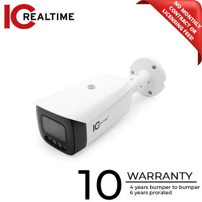 IC Realtime - IPEL-B40V-W1-LED / 4MP IP Indoor/Outdoor Bullet Camera / Motorized Varifocal 2.7-12mm Lens (115°–48°) / 131 Feet LED / POE Capable / IVS+IMD / Face Recognition