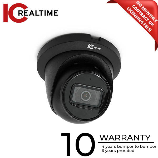 IC Realtime - IPEL-E80F-IRB2 / 8MP IP Indoor/Outdoor Mid-Size Eyeball Dome Camera / Blck Housing / Fixed 2.8mm Lens. 98.4 FT Smart IR. POE CAPABLE / AI