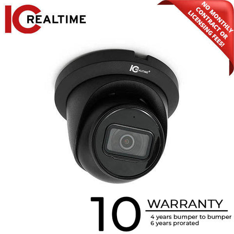 IC Realtime - IPEL-E80F-IRB2 / 8MP IP Indoor/Outdoor Mid-Size Eyeball Dome Camera / Blck Housing / Fixed 2.8mm Lens. 98.4 FT Smart IR. POE CAPABLE / AI