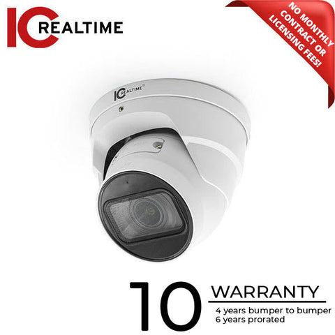 IC Realtime - IPFX-E40V-IRW2 / 4MP IP Indoor/Outdoor Small Size Starlight Eyeball Dome Camera / 2.7mm – 13.5mm Lens (104-27 AOV) / 131 Ft IR / POE
