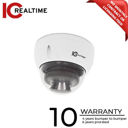 IC Realtime - IPFX-D40V-IRW2 / 4MP IP Indoor/Outdoor Mid Size Vandal Dome Camera / Varifocal 2.7-13.5mm Motorized Lens (104 - 27 AOV) / 131 Ft Smart IR / POE