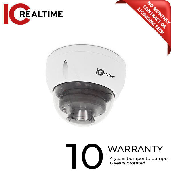 IC Realtime - IPMX-D40F-IRW2 / 4MP IP Indoor/Outdoor Small Size Vandal Dome Camera / Fixed 2.8mm Lens (103 AOV) / 164 Ft Smart IR / POE AI / TAA Compliant