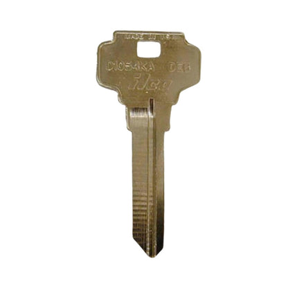 Close-up of ILCO NB-DE6 brass key blank showing its neuter bow design.