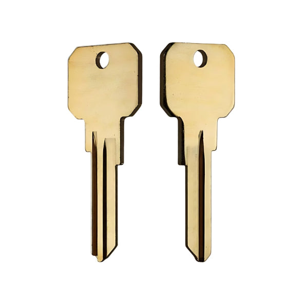 Close-up of ILCO NB-KW1 Key Blank, showing durable brass construction and neuter bow design.