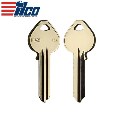 ILCO NB-RU45 uncut key blank laid flat, highlighting its shape and keyway type