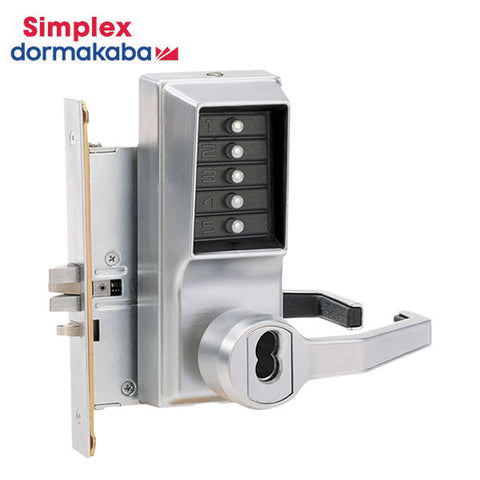 Simplex - L8146B - Mechanical Pushbutton Mortise Lever Set - Combination Entry/Passage Function With Key Override - LFIC Prep - 2¾" Backset - Satin Chrome - LH