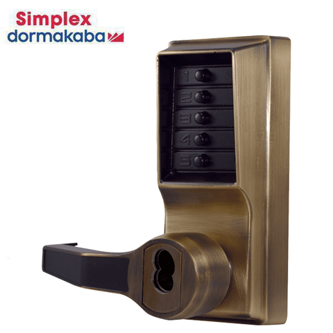 Simplex - LL1021R - Mechanical Pushbutton Cylindrical Lever Set - Less Core - LFIC Sargent - 2¾" Backset - Antique Brass - LH/LHR