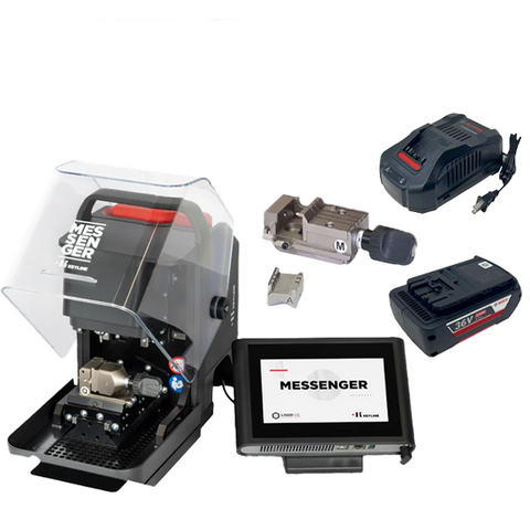 Keyline Messenger IQ key Cutting Machine With Console And Gymkana 994 M Clamp Kit - Battery And Charger Included - Black Friday Bundle Promotion