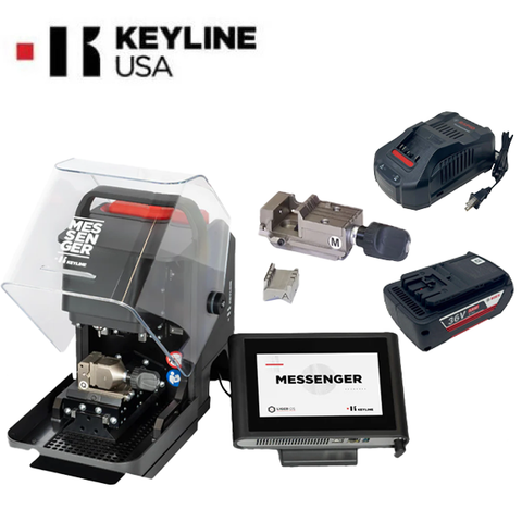 Keyline Messenger IQ key Cutting Machine With Console And Gymkana 994 M Clamp Kit - Battery And Charger Included - Black Friday Bundle Promotion