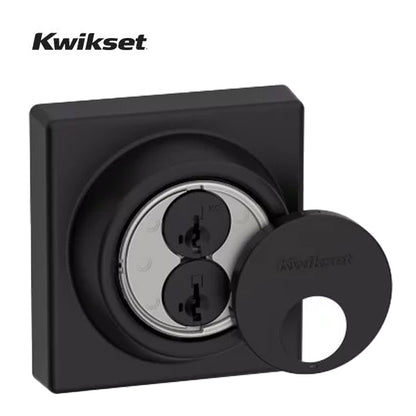 Kwikset - 816 - Key Control Contemporary Deadbolt - Single Cylinder - Square Rose - 514 - Matte Black - SmartKey Technology - Grade 2
