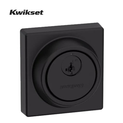 Kwikset - 816 - Key Control Contemporary Deadbolt - Single Cylinder - Square Rose - 514 - Matte Black - SmartKey Technology - Grade 2