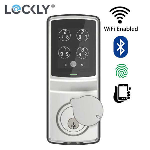 Lockly - PGD728WSN - Secure PRO Electronic Deadbolt - Fingerprint Reader - Bluetooth - Wi-Fi Hub - Satin Nickel