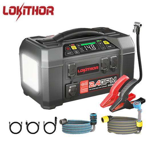 LOKITHOR - AW401 - Lithium Jump Starter with Pressure Washer - 150PSI Air Compressor - 2500A -  USB Port - w/ Bright Emergency Llight - 12V