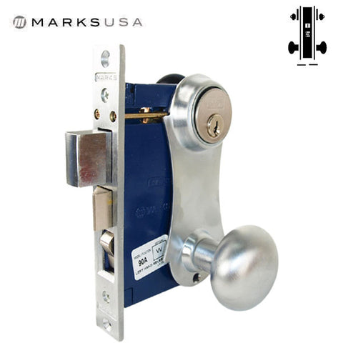 Marks USA - Series 21AC - Ornamental Iron Mortise Lockset - Double Cylinder - Backset: 2-1/2" - Entrance - Satin Chrome - Optional Handing