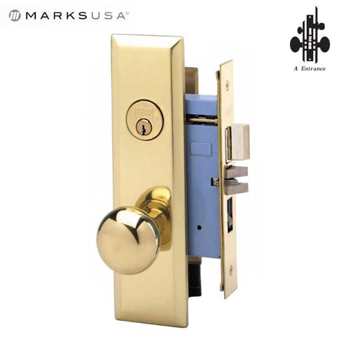 Marks USA - 7NY10A/3 - New York Mortise Knob Lock - U3 - 1-1/4" X 8-5/8"- Entrance - LH - Polished Brass