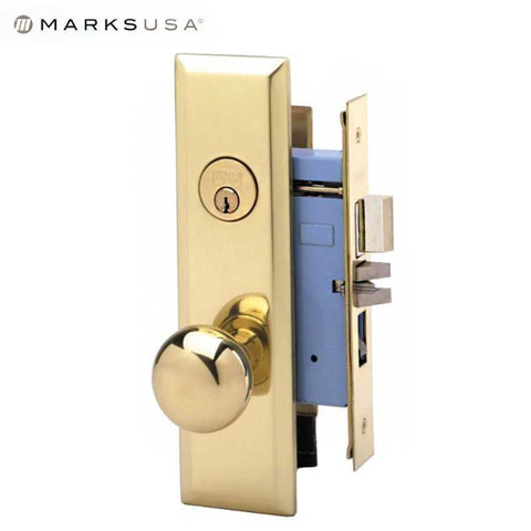 Marks USA - 7NY10A/3 - New York Mortise Knob Lock - U3 - 1-1/4" X 8-5/8"- Entrance - LH - Polished Brass