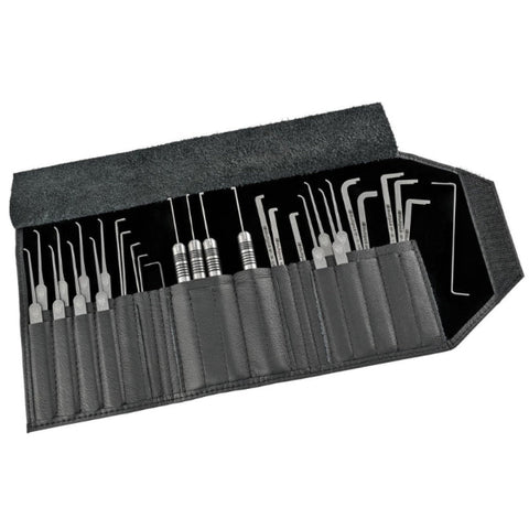 Interior of lockpick case with tools arranged neatly