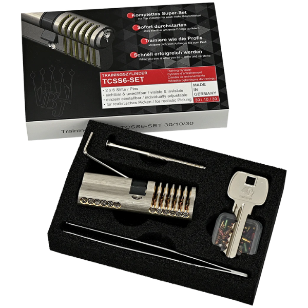 Multipick Euro profile cylinder disassembled with pins and tweezers