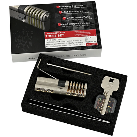 Multipick Euro profile cylinder disassembled with pins and tweezers