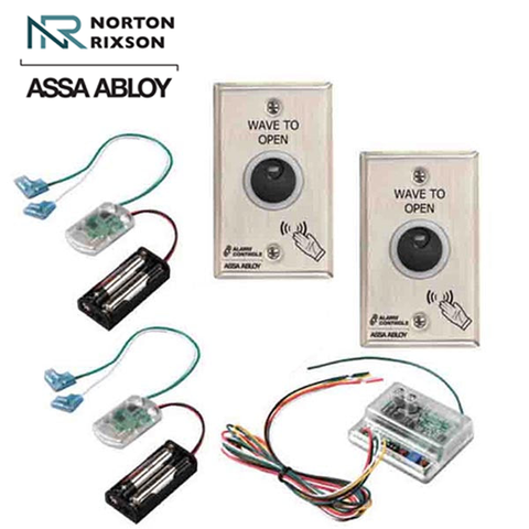 Norton - 767K2 - Touchless Actuator Kit - (2) 767 Wall Switches / (2) 546 Transmitters / (1) 537 Receiver - Single Gang - Infrared Sensor w/ 4" range - 1-10 Second Delay - Satin Stainless Steel