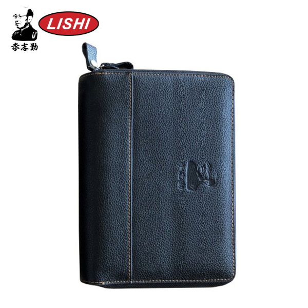 Original Lishi Hybrid 24 Wallet Case in premium leather, designed to securely store up to 24 Lishi tools with dual zippered compartments and plastic labeling pockets for easy organization.