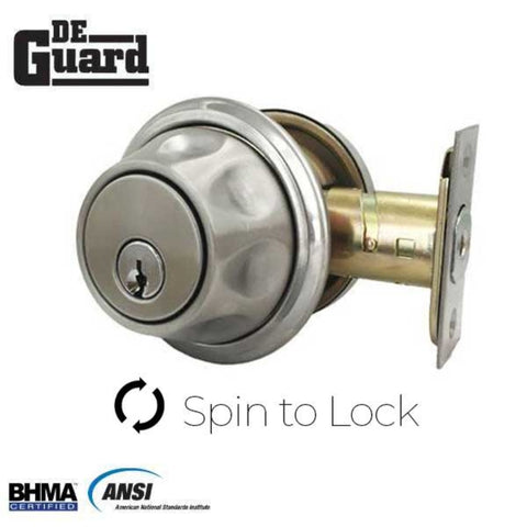Premium Single Cylinder "Spin To Lock" Deadbolt - Satin Chrome - Grade 3 - SC1