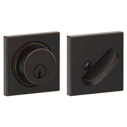 Schlage - B60 - Single Cylinder Deadbolt Lock - Collins Rose - 5-Pin - KD - Antique Bronze - Grade 1
