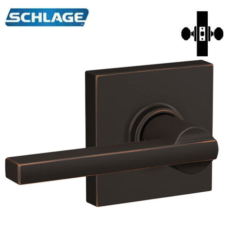 Schlage - F10 - F Series Residential Lever - Latitude Lever - Antique Bronze - Collins Trim - Passage - Grade 2