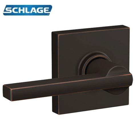 Schlage - F10 - F Series Residential Lever - Latitude Lever - Antique Bronze - Collins Trim - Passage - Grade 2