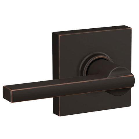 Schlage - F10 - F Series Residential Lever - Latitude Lever - Antique Bronze - Collins Trim - Passage - Grade 2