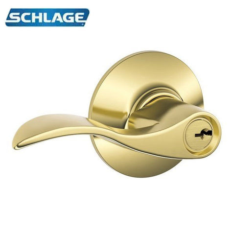 Schlage - F51A - Single Cylinder Keyed Entry - Accent Lever - Bright Brass - Round Rose - Keyed Different - Grade 2