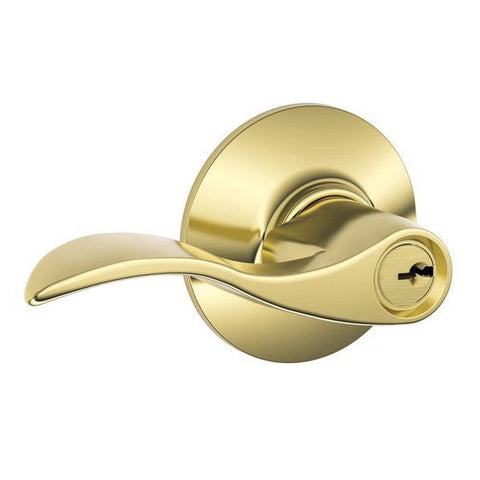 Schlage - F51A - Single Cylinder Keyed Entry - Accent Lever - Bright Brass - Round Rose - Keyed Different - Grade 2