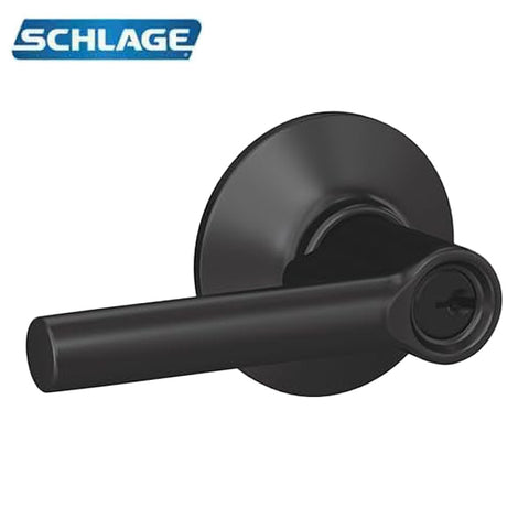 Schlage - F51A - Single Cylinder Keyed Entry - Broadway Lever - Flat Black Coated - Round Rose - Keyed Different - Grade 2