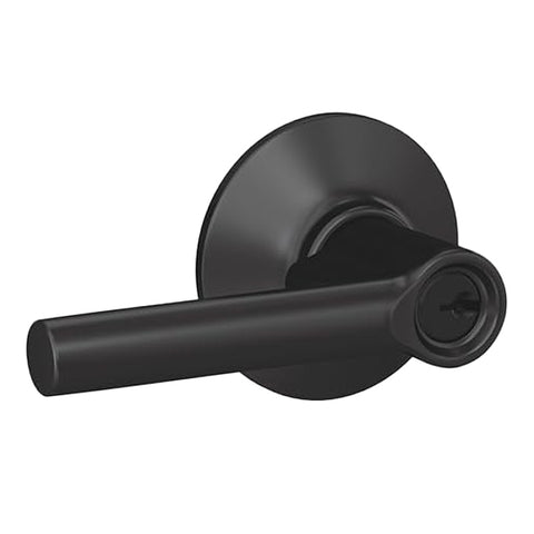 Schlage - F51A - Single Cylinder Keyed Entry - Broadway Lever - Flat Black Coated - Round Rose - Keyed Different - Grade 2