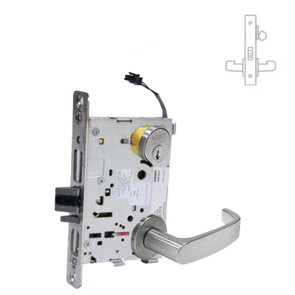 Sargent - 8270 - Electromechanical Mortise Lock - LN Rose / L Lever - Fail Safe - LFIC - 26D - Satin Chrome Plated - 24V - Grade 1