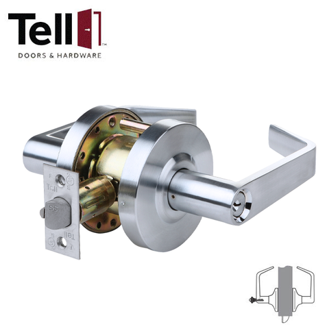 TELL- CL101027 - Standard Duty Cylindrical Leverset - Cortland - Storeroom - 2 3/4" Backset - Schlage C Keyway - Satin Chrome - Grade 2