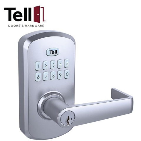 TELL-CL103930 LE2000 Cortland lever electronic keypad lock with SmartKey security and Satin Chrome finish.