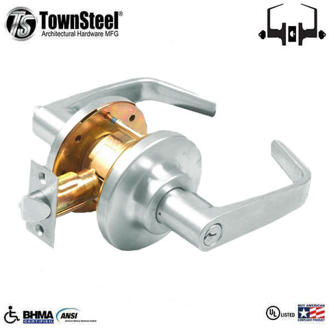 TownSteel - CG-84-BC - Commercial Lever Set Handle  - Clutch Lever Set  - 2-3/4 " Backset - Bright Chrome - Classroom -  Grade 2