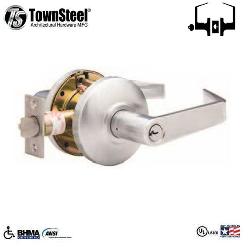 TownSteel - CSRC-1-84-S  - Commercial Lever Set Handle  - Clutch Lever Set  - 2-3/4 " Backset - Satin Chrome - Classroom -  Grade 2