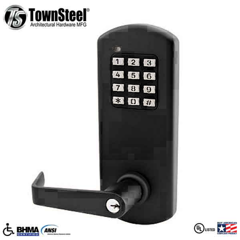 TownSteel - XCE2010S - Electronic Push Button Lever Set - Rigid Lever Set - Black Finish  - Grade 1